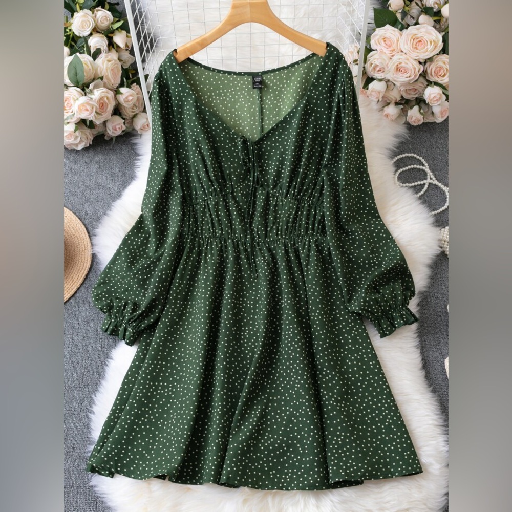 Elegant Green Polka Dot Dress